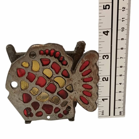 Vintage Cast Iron Fish Napkin Holder Letter Organizer Stained Glass Acrylic - Picture 5 of 9